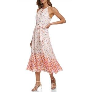 NWT DKNY Floral Halter Maxi Dress Size 2 Spring‎ Summer Coral Beach Cruise Vacay